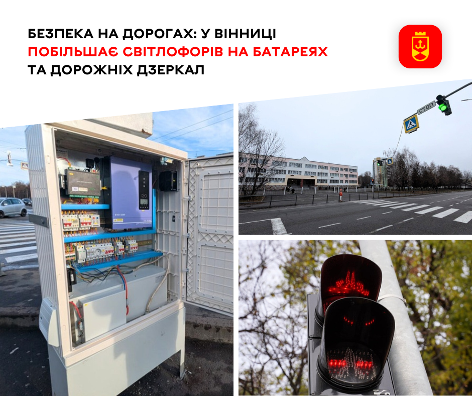 Безпека на дорогах: У Вінниці побільшає світлофорів на батареях та дорожніх дзеркал 